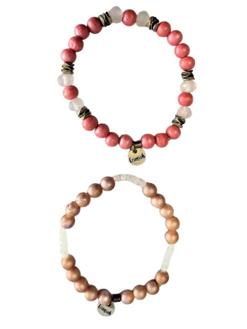 ERIMISH Pink & Peach Beaded Stackable Stretch Bracelets - Set of 2